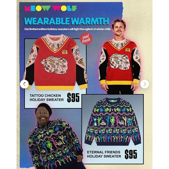 Limited Edition Meow Wolf Neon Eternal Friends Knit Sweater Immersive Art Medium - Picture 6 of 6